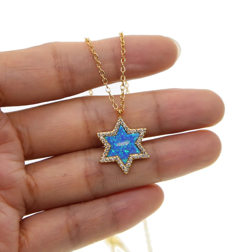 Chaînes 2023 Arrivée Bijoux De Mode Étoile De David Pierres Opales Pendentif Collier Pour Femmes Colliers 41 5cm Chaîne_voghion.com