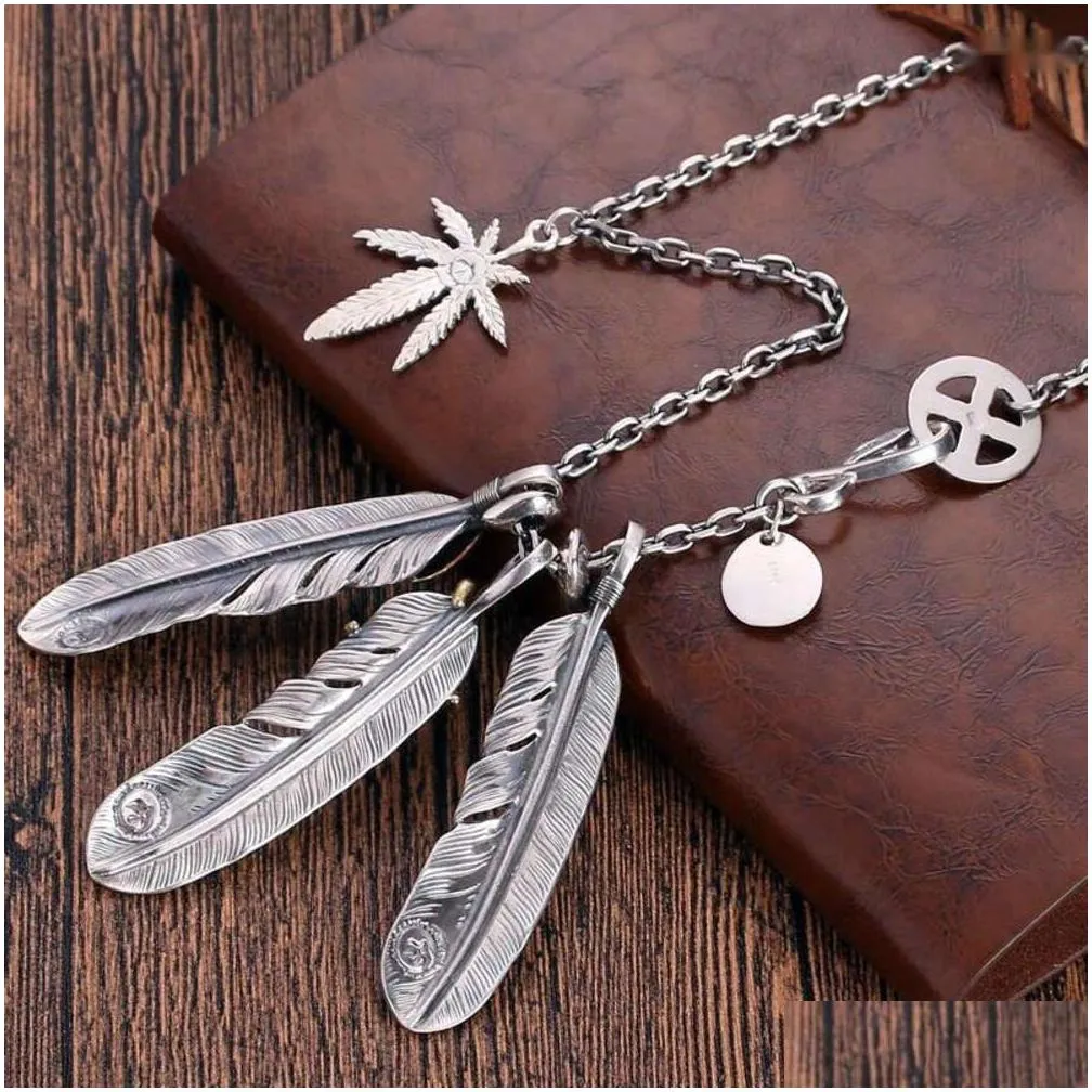 Collane con ciondolo Qn Takahashi Goro Style Collana con piuma turchese naturale Donna Uomo Too Set di catene angolari Maglione_voghion.com