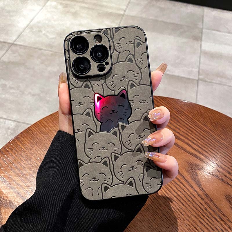 Cartoon Cats Laser Phone per iPhone 11 12 13 15 Pro Max 14 Plus Custodia protettiva per obiettivo fotocamera in pelle_voghion.com