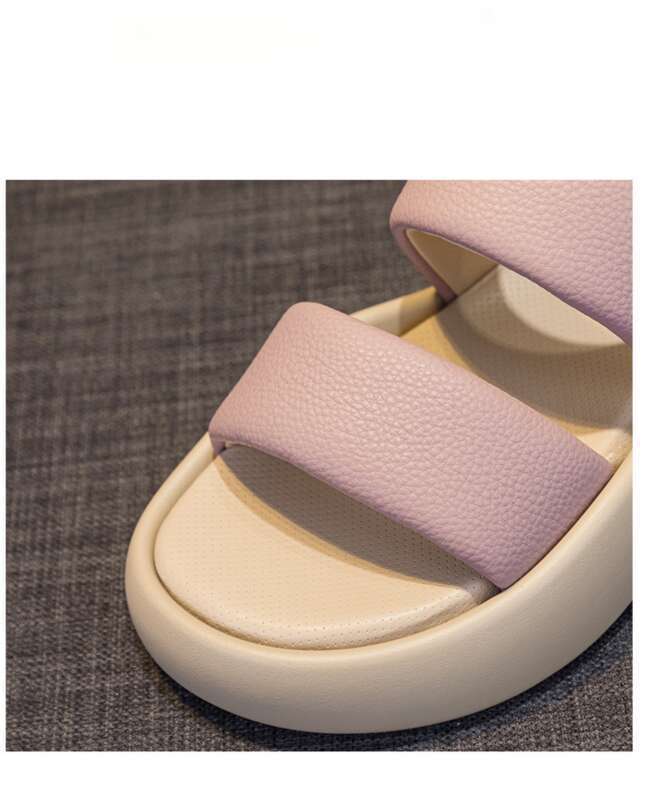 2025 Summer Network Star Explosion Models Round Head Wide Word Belt Thick Bottom Soft Elastic Step Shoes_voghion.com
