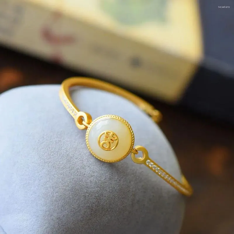 Bangle Ruyi Natural White Stone Ancient Method Personalized Bracelet_voghion.com