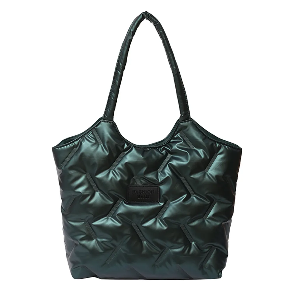 Borsa a mano imbottita in cotone da donna, trapuntata, grande capacità, invernale, casual, morbida e soffice._voghion.com