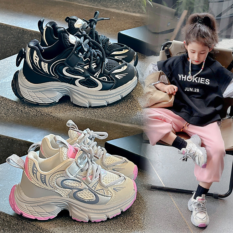 2024 early autumn mesh breathable men's baby sports soft sole anti slip Velcro girls' casual single shoes