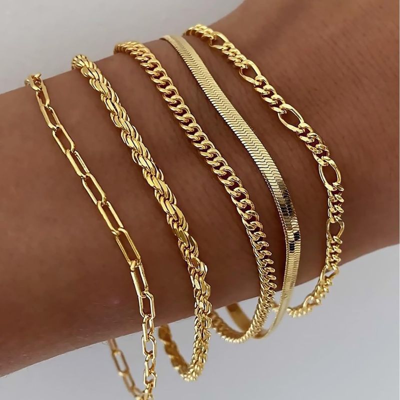 Metalen 5-delige set eenvoudige meerlaagse kettingarmband_voghion.com