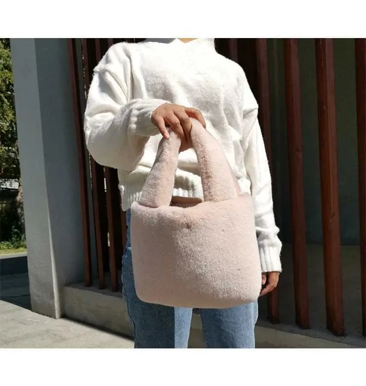 Fi Winter Bucket Artificial Fur Small Casual Shoulder Bag Design Womens Club Wallet Handbag Y241025_voghion.com
