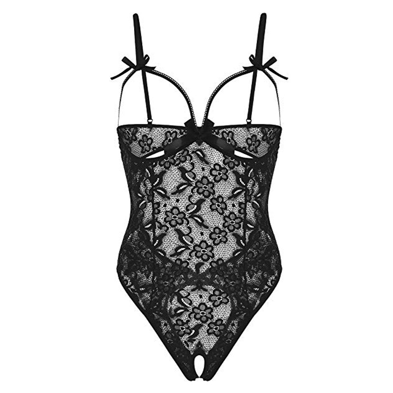 Lace Dark Patterned Open Cut One-piece Fun Lingerie Set_voghion.com