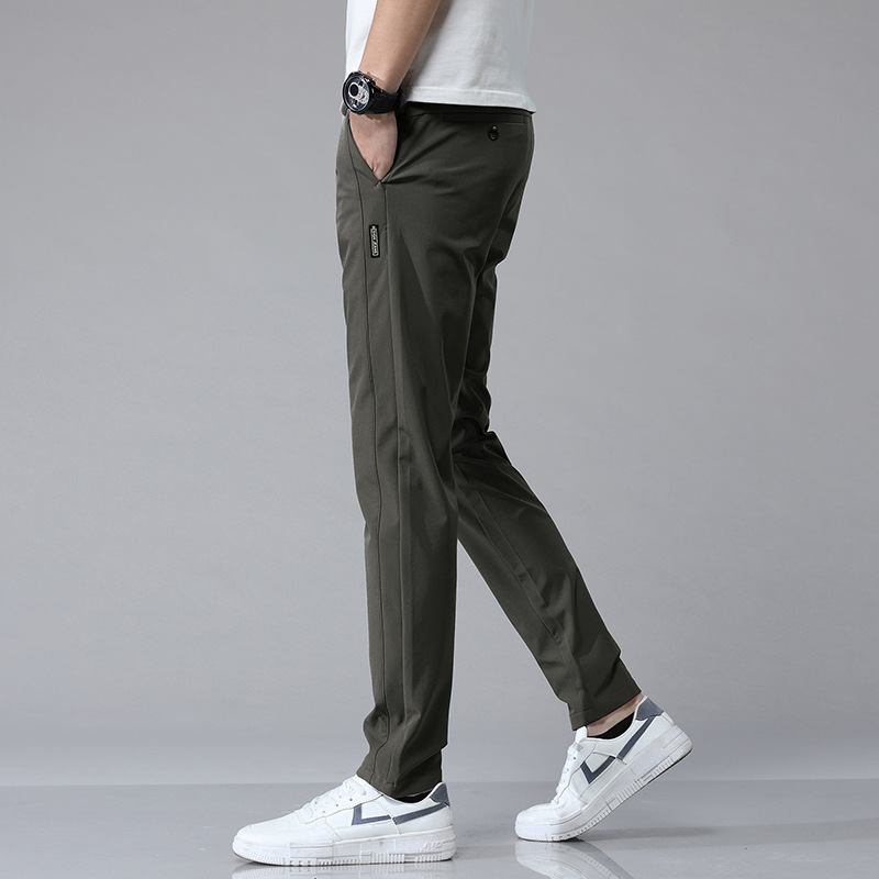 Summer Thin Ice Silk Casual Long Korean Style Simple Smooth Four-Way Stretch Non-Iron Elastic Sports Pants For Men_voghion.com