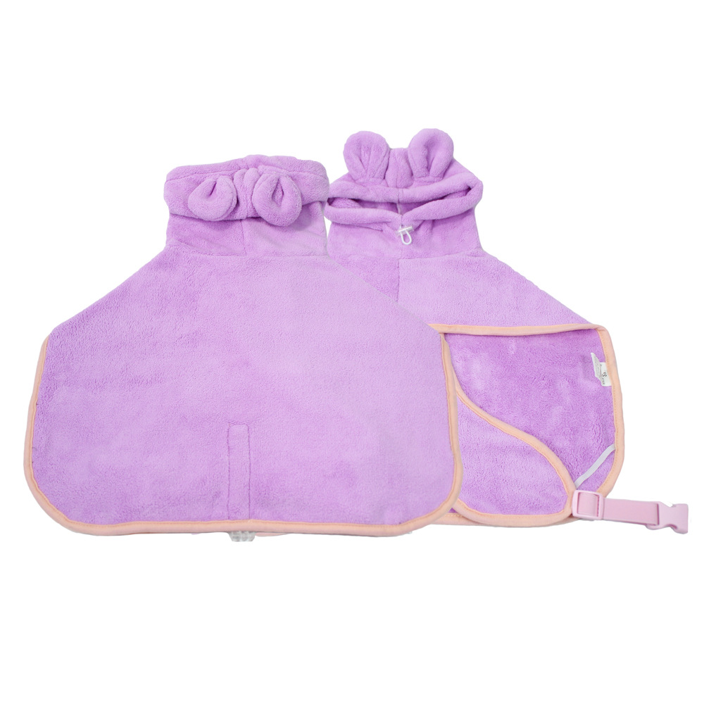 Accappatoio per cani in pile di corallo con cappuccio, design carino, assorbente, ad asciugatura rapida_voghion.com