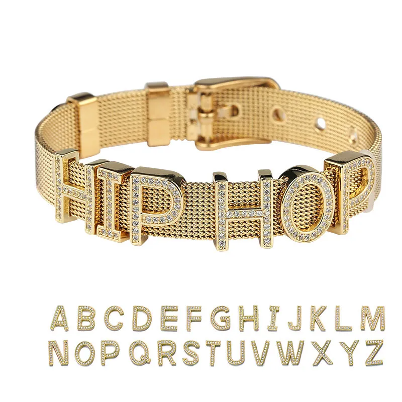 personaliséiert Gold Bling Diamant Benotzerdefinéiert Numm Bangle Bracelet Hip Hop Personaliséiert DIY Buschtawen Léifsten Armband Bijouen_voghion.com