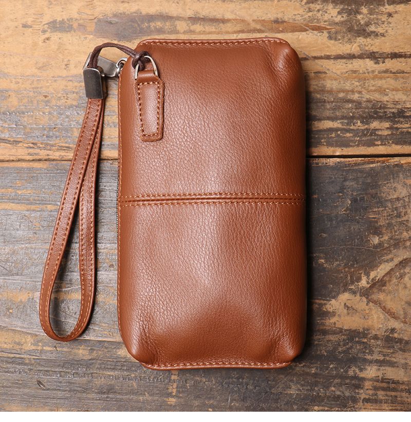 Herrenhandtasche echtem Leder, weicher Lederreißverschluss, lange Brieftasche, lässige Telefontasche aus Rindsleder der_voghion.com