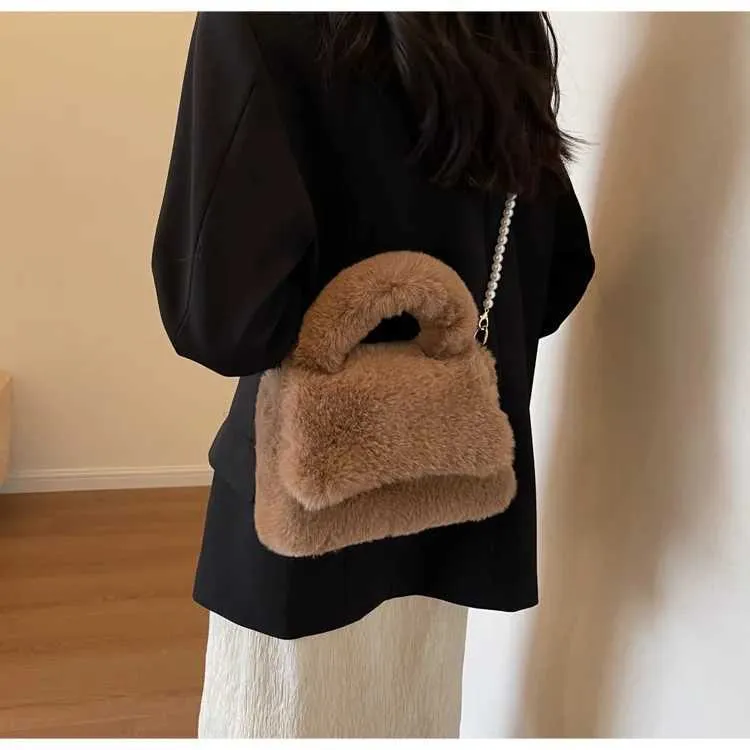 Borsa a mano in peluche donna borsa a tracolla morbida casual_voghion.com