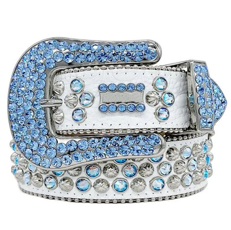 Designer Bb Belt Simon Övek Férfi Női Fényes gyémánt öv fekete Kék fehér többszínű bling strasszokkal mint_voghion.com