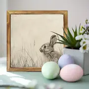 Decorațiune murală rustică cu iepuraș - semn înrămat în lemn de 20x20 cm cu iepure vintage. Decor perfect pentru casă sau ca și cadou de Paște._voghion.com