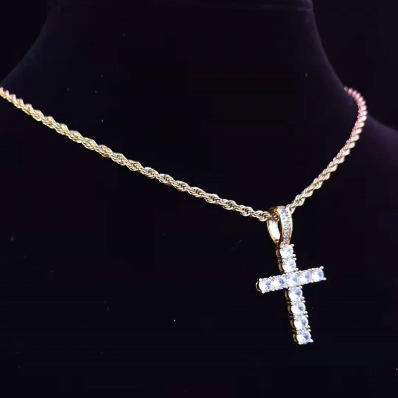 Anheng Halskjeder Menn Kvinner Hip Hop Cross Halskjede Med 4mm Zircon Tennis Kjede Iced Out Bling HipHop Smykker Mote_voghion.com