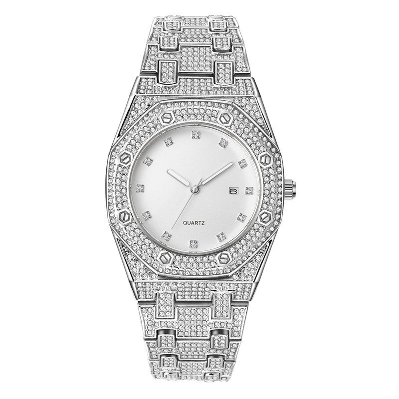 Män Hip Hop Diamond Golden Brand Date Quartz klockor_voghion.com