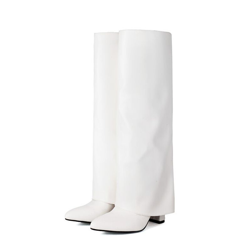 Mote kvinners bukser spisse hæler pluss størrelse slip-on high leg motestøvler_voghion.com