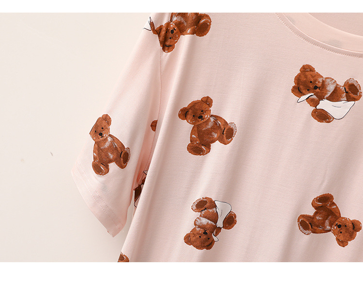 Vêtements pour femmes pyjama modal pour femmes en été mince ours de dessin animé confortable doux col rond pantalon à manches courtes vêtements de maison_voghion.com