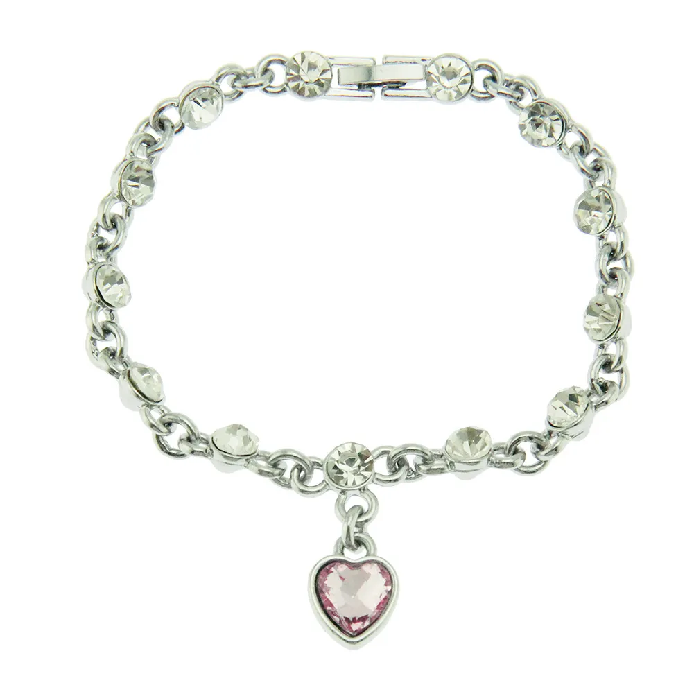 Rhinestone Heart Charm Bracelet With Gold And Silver Chain Style_voghion.com