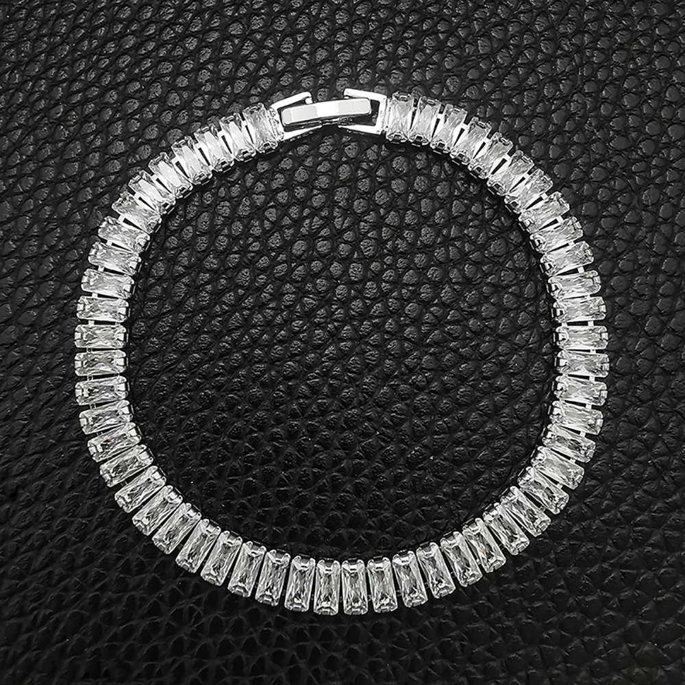 Zircon Chain Link Bracelet - Elegant Rectangular Stone Jewellery_voghion.com
