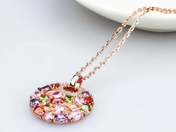 Nova moda quente multicolorido cristal redondo colar pingentes ouro rosa cz zircão joias para mulheres presentes_voghion.com