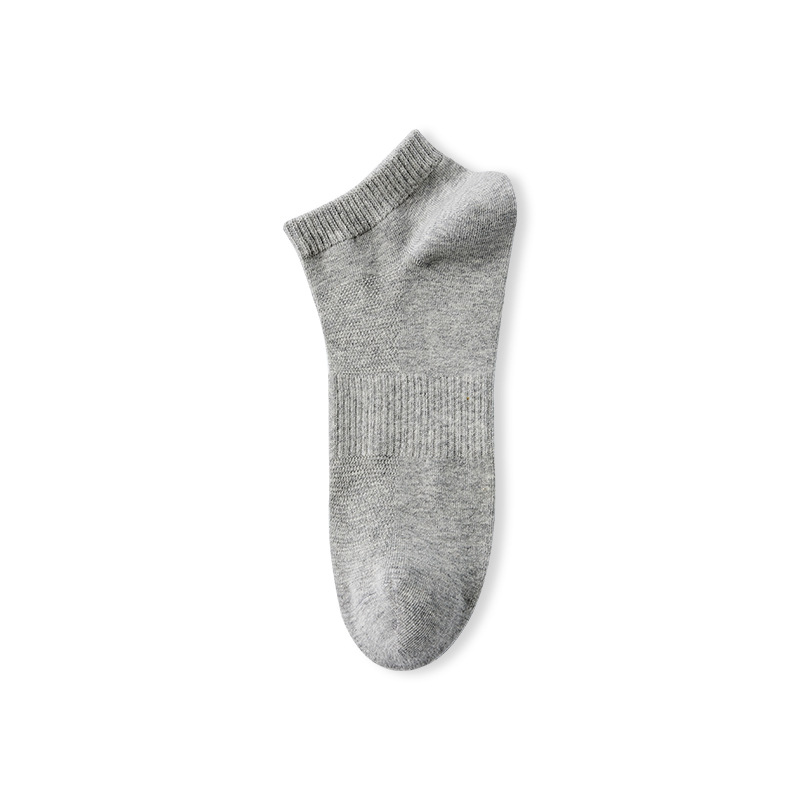 2025e Spring Summer Boat Business Mesh Breathable Sweat-Absorbing Men's Short Tube Pure Cotton Solid Color Black Socks_voghion.com