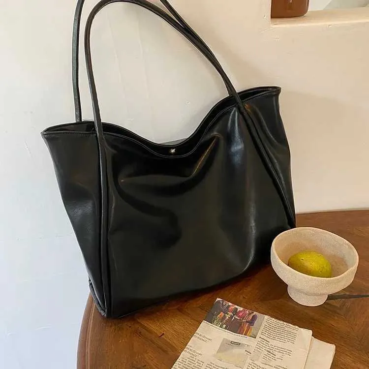 Sac à bandoulière en cuir PU souple pour femme, grande capacité, style rétro, couleur unie, pochette sous les bras_voghion.com