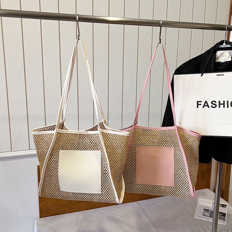 Große Geflochtene Strohtasche Für Damen Sommer Schultertasche_voghion.com