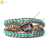 Charm CSJA Naturstensarmband Rosa Kvarts Läderarmband för Kvinnor Rosenstenar Kristallpärlor Bohemiska Smycken 5_voghion.com