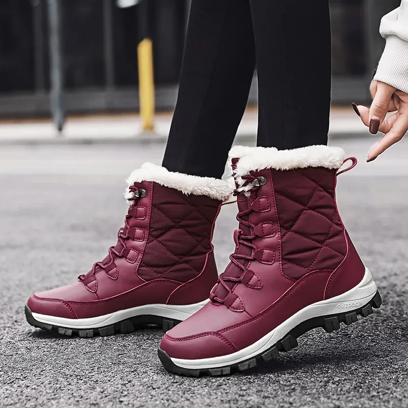 Enkel Dames Winterschoenen Houd Warm Antislip Zwarte Sneeuw Dames Veterlaarzen Chaussures Femme Laarsjes Dames Platte Laars_voghion.com