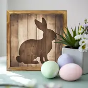 "8x8" Rustic Bunny Silhouette Wood Sign - Farmhouse Wall Art For Kitchen, Bedroom & Office | No Power | Easter/Housewarming Gift_voghion.com