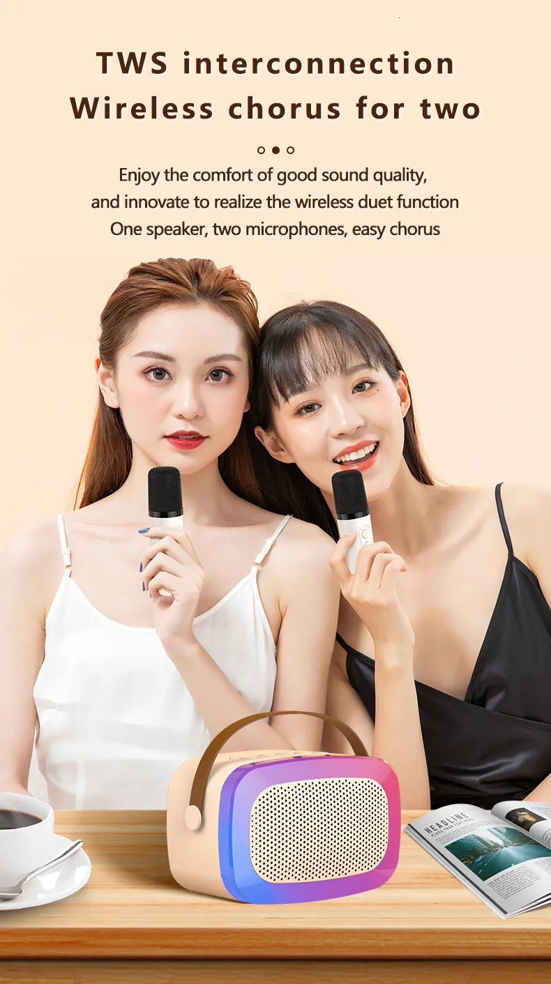 Microphones Mini Portable RGB Waterproof Children's Home Karaoke Speaker Subwoofer High Volume TWS Caixa De Som_voghion.com