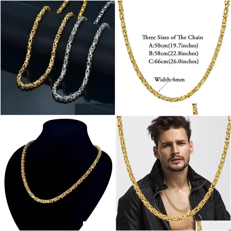 Men's Byzantine Chain Necklace In 14k Gold - Classic Gold Style_voghion.com