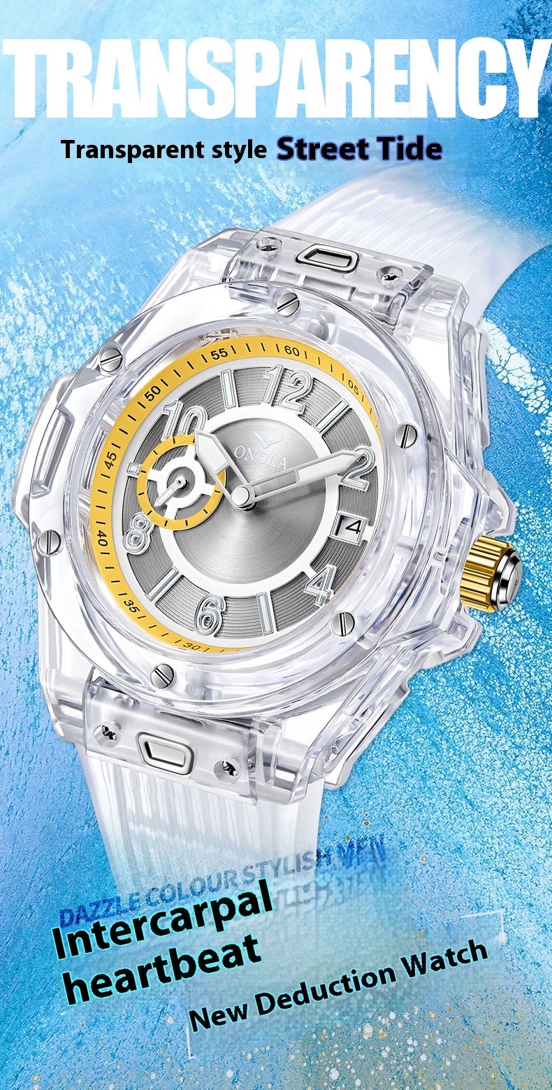 Orologio da donna da uomo impermeabile multifunzionale con custodia trasparente ONOLA/Orona rossa alla moda_voghion.com