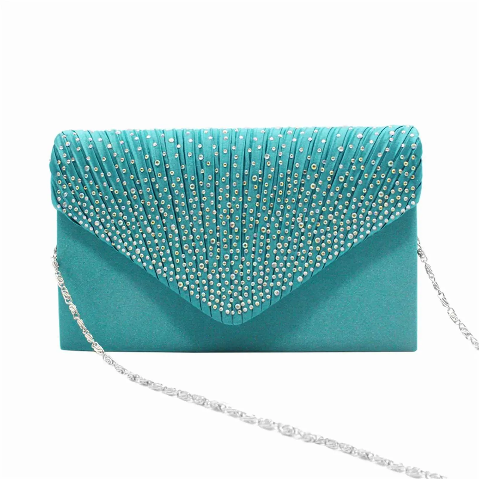 Modische und elegante Clutch für Damen aus Satin mit rhinestone-verzierter Schulterpartie, dünne Kette, passend zu Party- und Bankettkleidern, Abendtasche_voghion.com