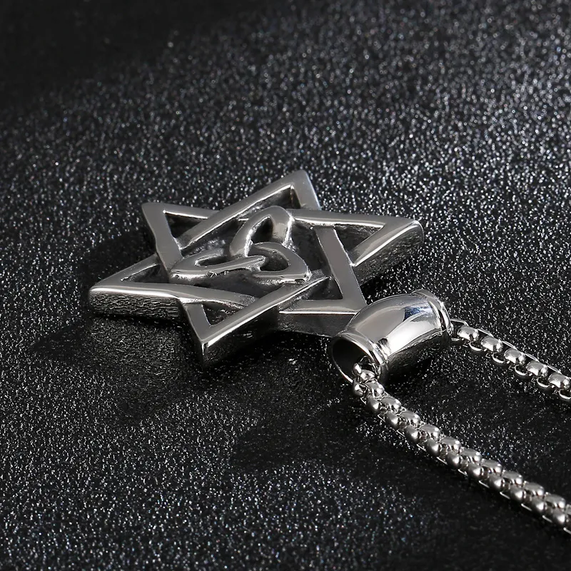 Collana con ciondolo a sei punte in acciaio inox per uomo_voghion.com