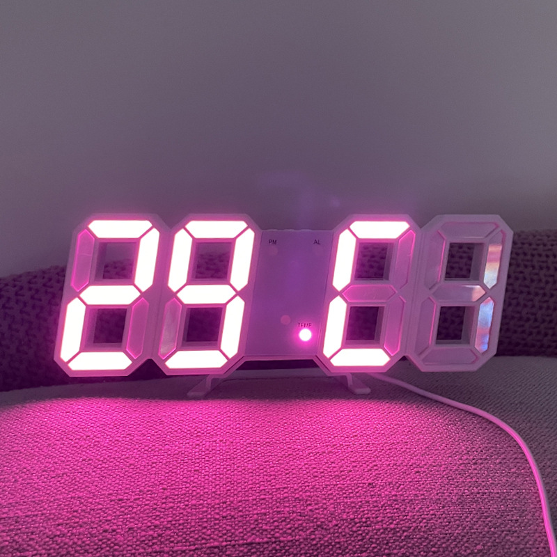 3D digitālais modinātājpulkstenis mājas galdam, viesistabai, augstas klases radošs LED sienas elektroniskais pulkstenis un pulkstenis_voghion.com