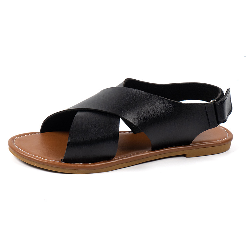 Sandali da spiaggia semplici con cinturino incrociato, taglia grande, in velcro, per donna_voghion.com