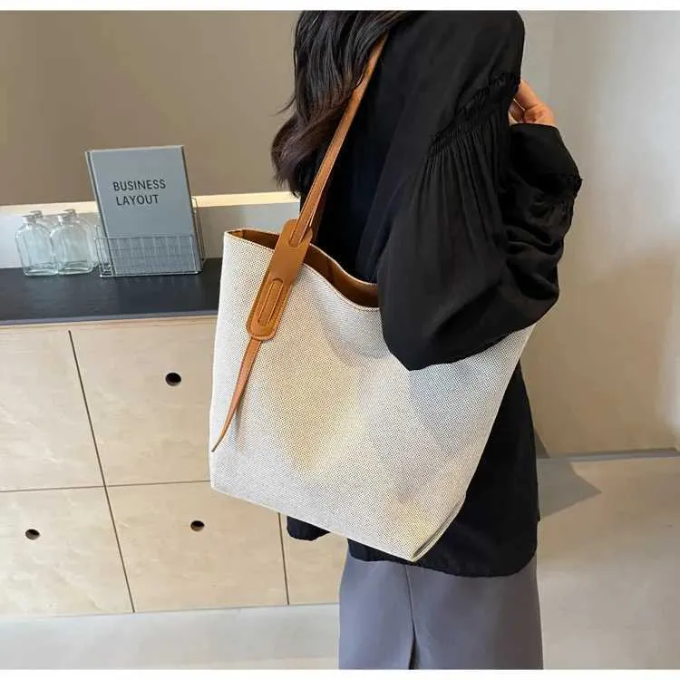 Borsa tote e borsa a spalla da donna in tela versatile casual_voghion.com
