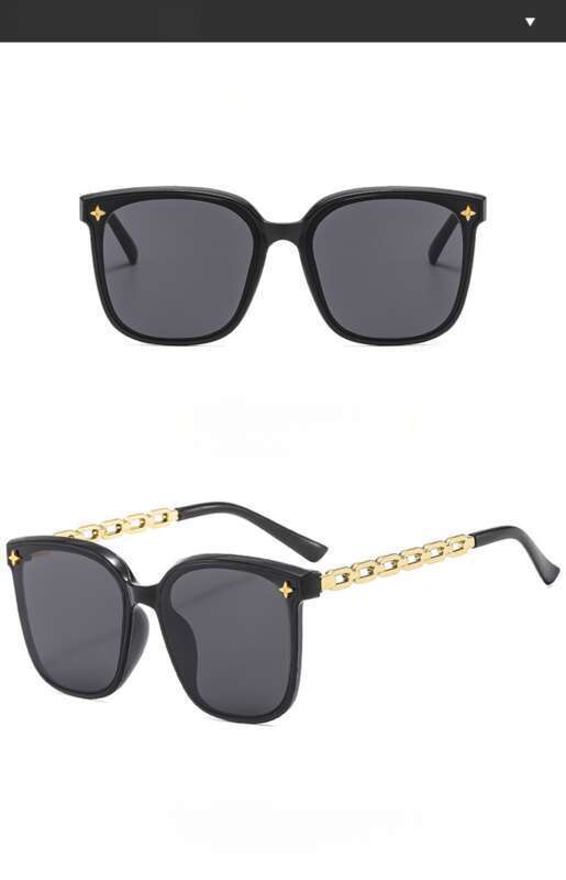 Új, csúcskategóriás női napszemüveg kis láncszem szárral, csillag alakú napszemüveggel, nagyméretű arccal, karcsúsító hatással és_voghion.com