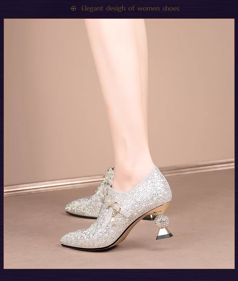 2024 Primavera Nuovo e alla moda Fiore Perla Acqua Diamante Matrimonio Spesso Tacco Profondo Bocca Singola Scarpe Tacco Alto da Donna_voghion.com