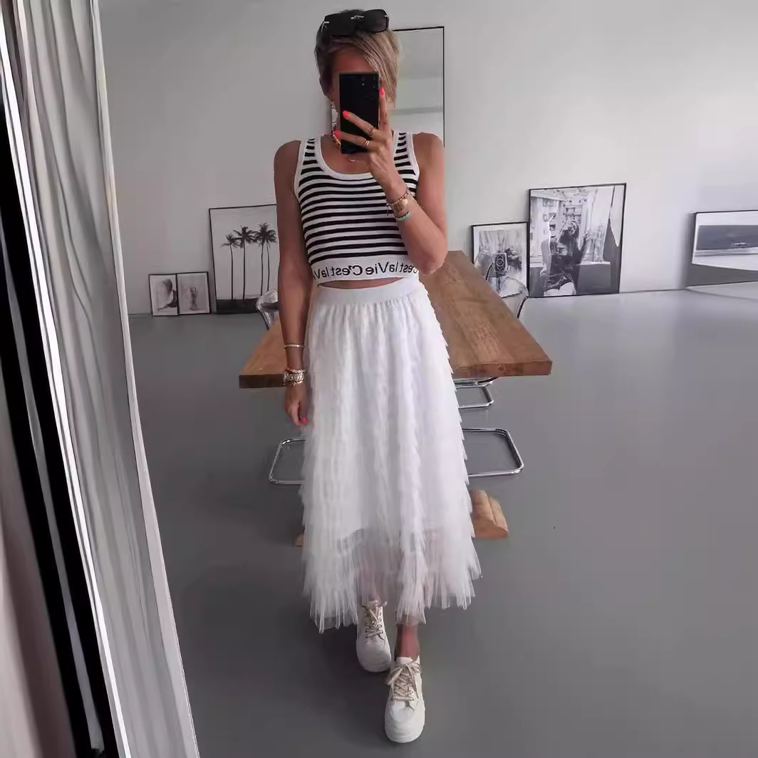 Women's new mesh skirt patchwork cake skirt_voghion.com