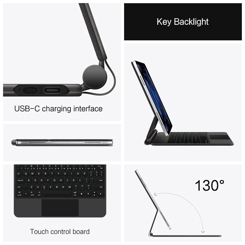 TrackPad Magic Keyboard For iPad Pro 11 2022-2018 Air 5 4 10.9 Air4 Air5 Tablet Case Arabic Hebrew French German Portuguese_voghion.com