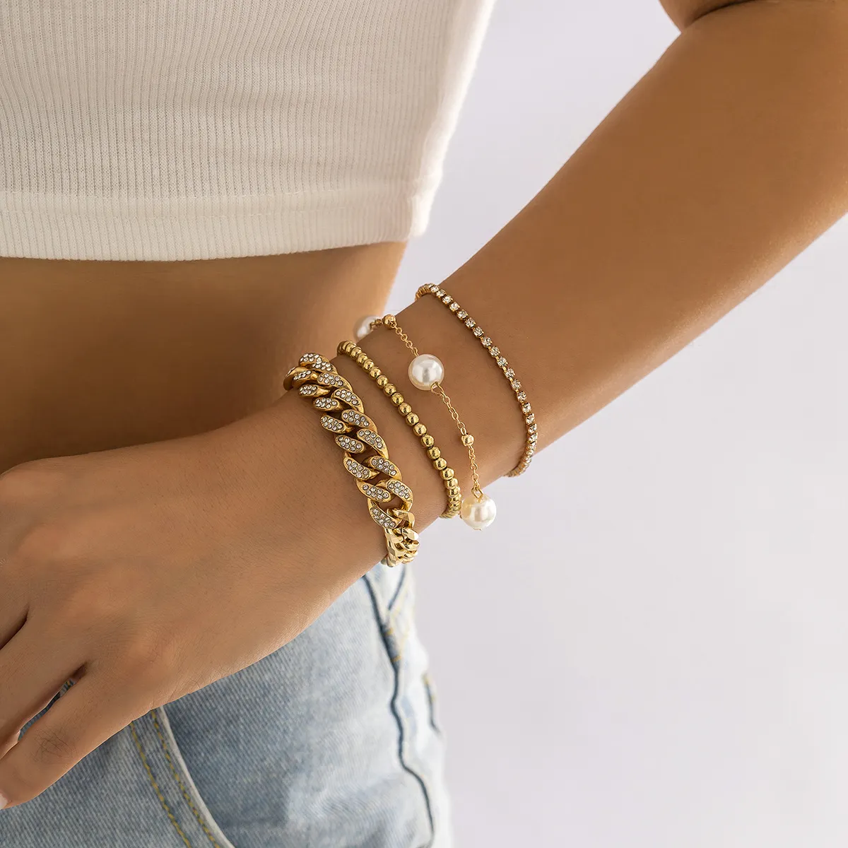 Multilayer Rhinestone Bracelet Set For Women Adjustable Crystal Charm_voghion.com