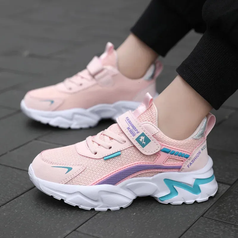 Tênis infantil casual rosa para meninas, malha respirável, verão, estudante, esportivo, caminhada, 240627_voghion.com