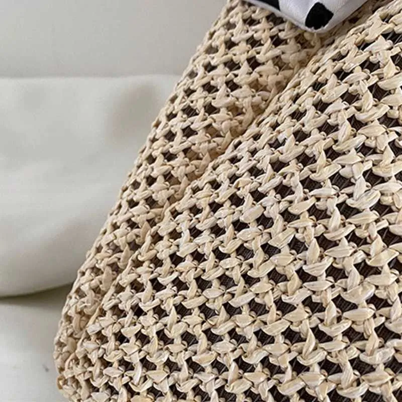 Grande borsa a tracolla estiva da spiaggia quadrata intrecciata con manico a nastro portafoglio Y241011_voghion.com