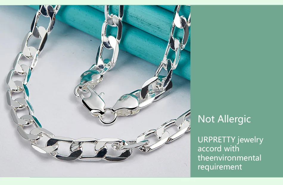 Sterlingsilber Curb Kette Halskette Für Damen Und Herren_voghion.com