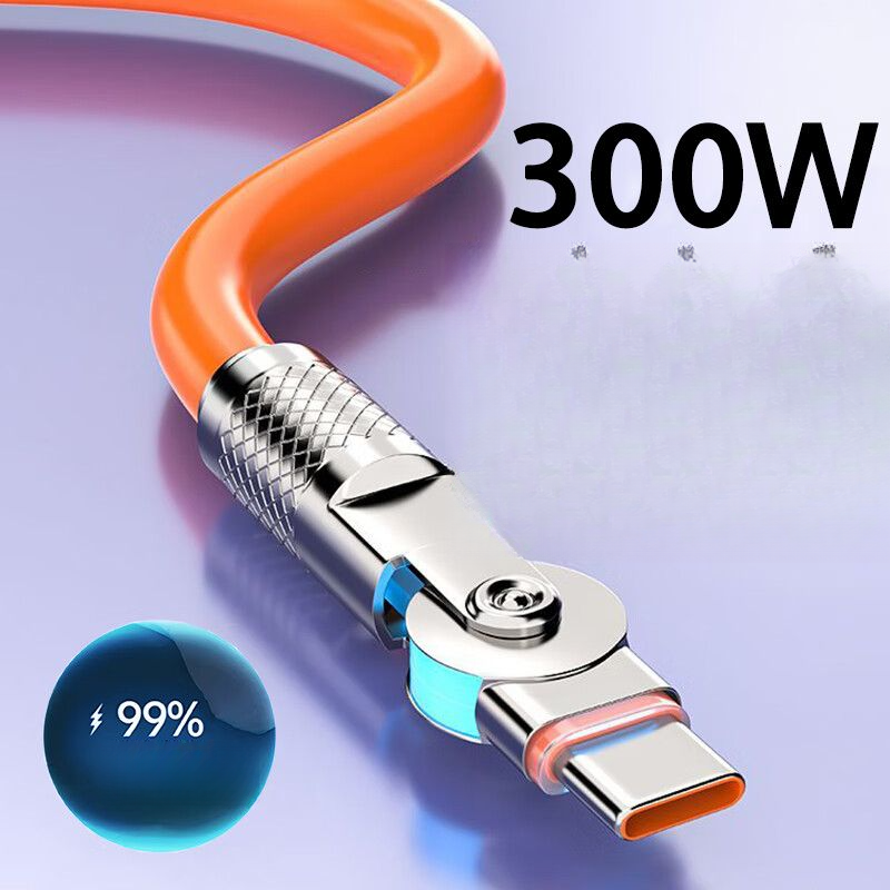Coude de données en métal 300 W rotation rapide du flash adapté au câble de charge Huawei OPPO Honor épais avec lumière