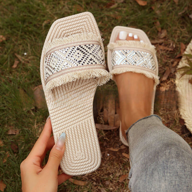 Damensandalen, kleine duftende flache Schuhe, Damenmantel, Sommermantel mit neuer Mode und Quaste_voghion.com