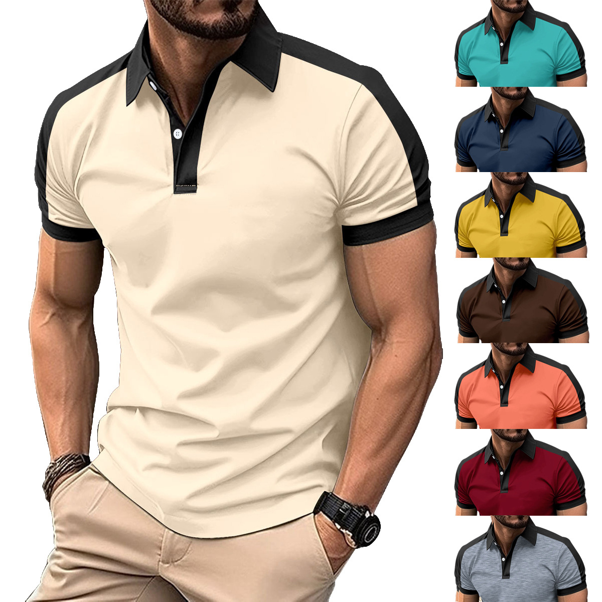 Herr polotröja sommar casual kortärmad med krage enfärgad_voghion.com