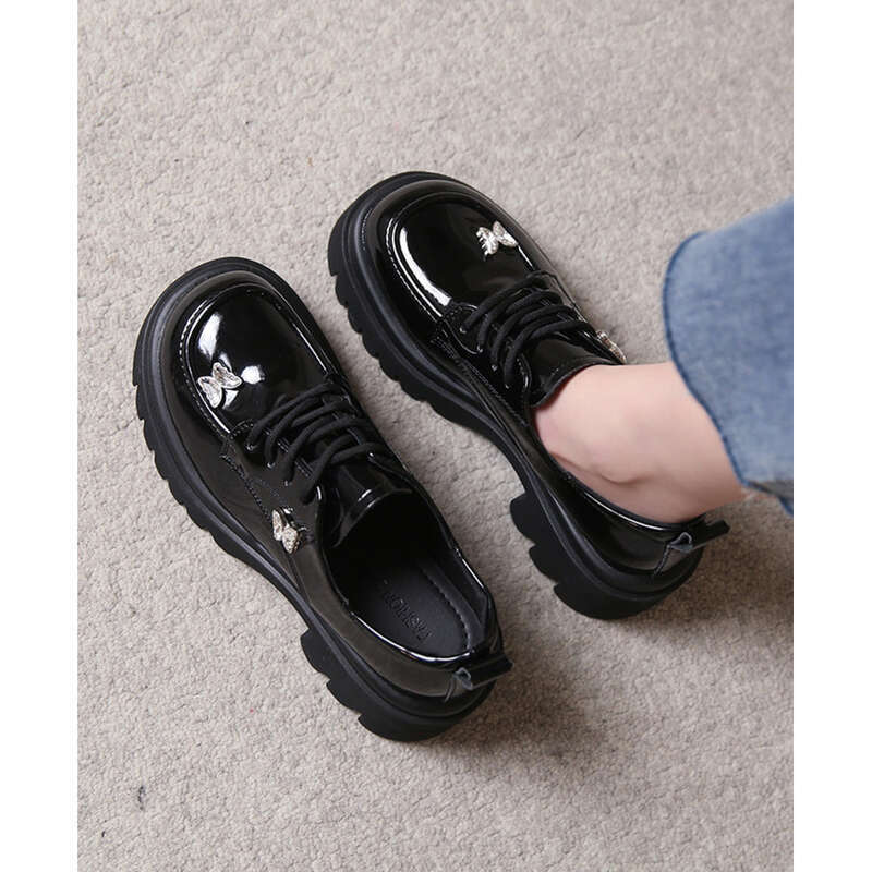 Chaussures décontractées en cuir pour femmes, petites et froides, style franco-britannique, semelle épaisse_voghion.com